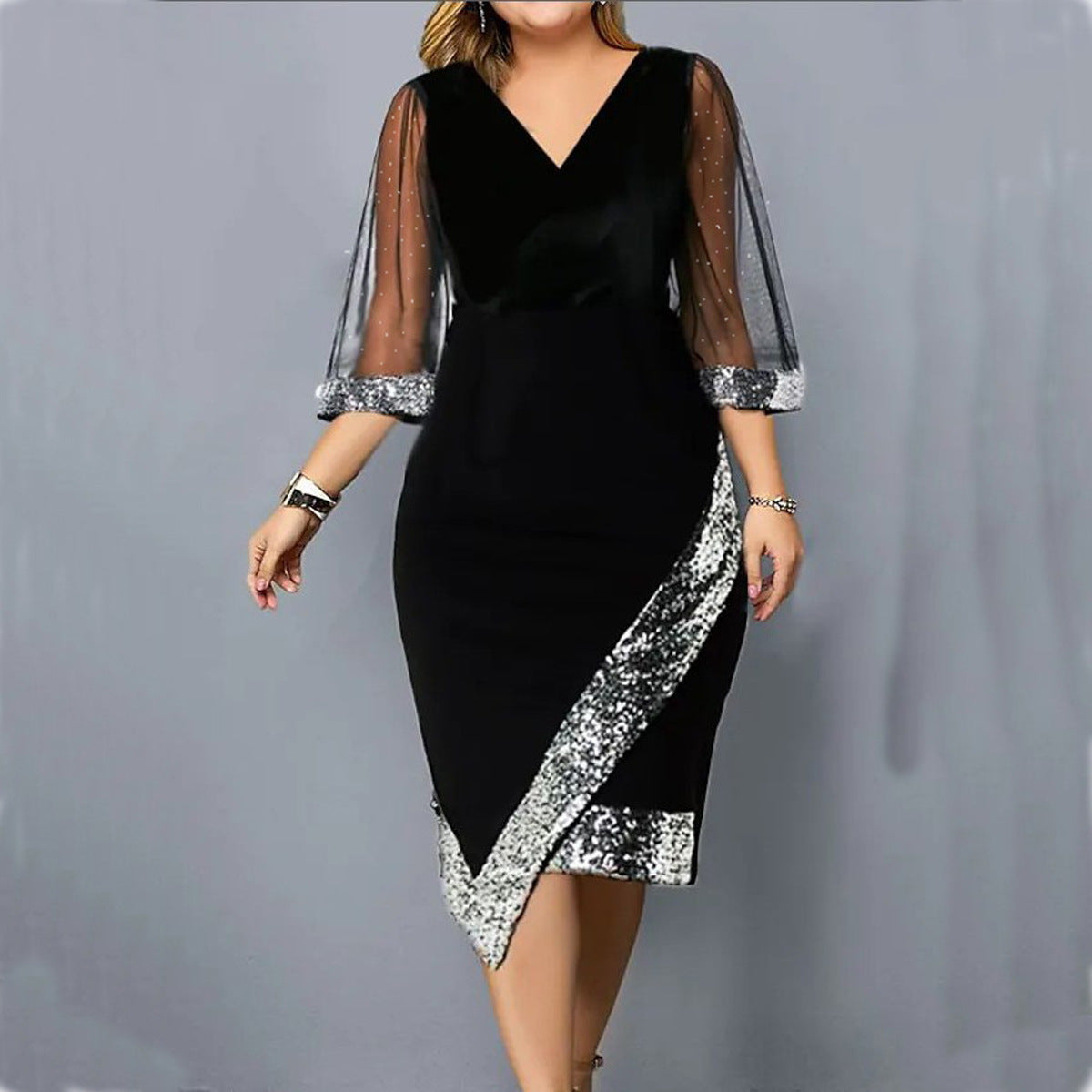 IvyShape | Sequin Sheer Mesh Women's Dress