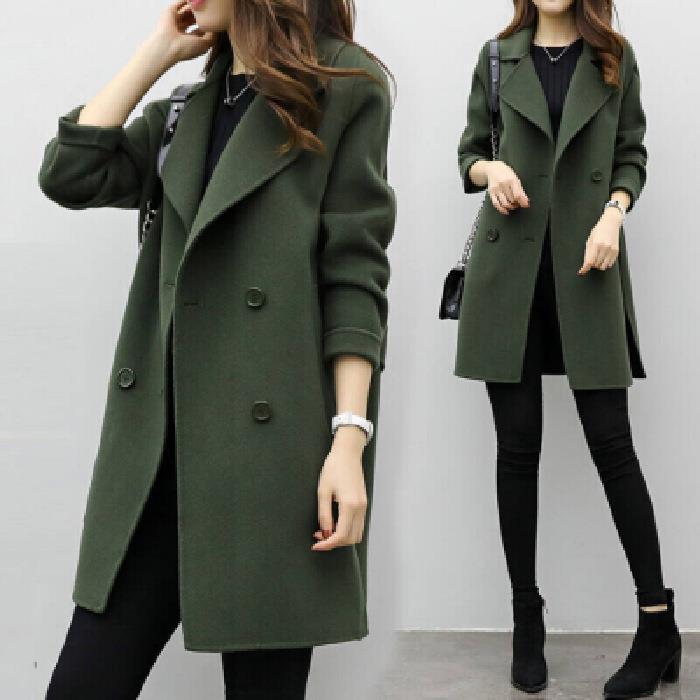 Women Elegant Wool Coat with Double Button Placket Ivyshape