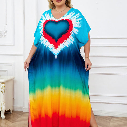 Women's maxi dress with creative gradient color and heart-shaped design Ivyshape