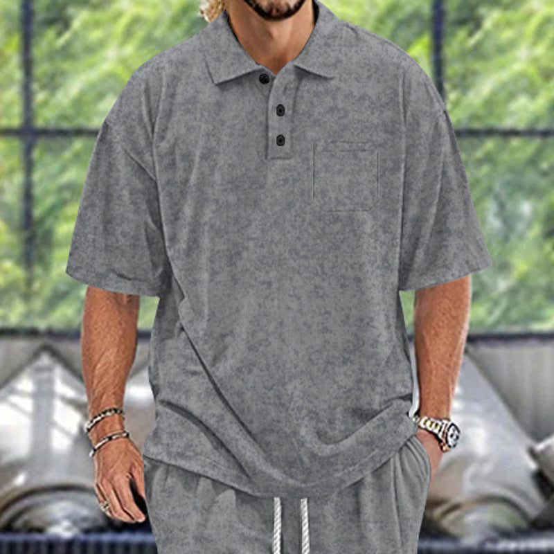 Men's polo shirt with textured design and practical buttons Ivyshape