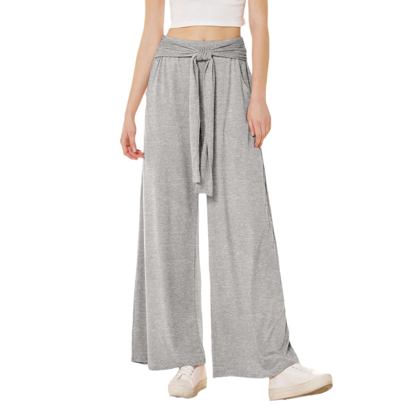 Ladies wide-cut summer pants with high-quality waistband and elegant bow detail Ivyshape