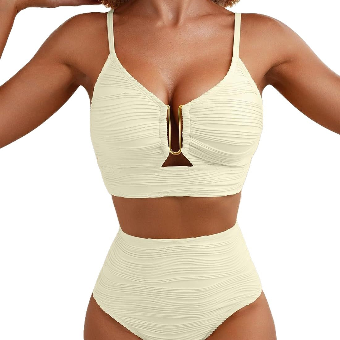 Women's bikini set with elegant cut-out and ribbed textured surface Ivyshape