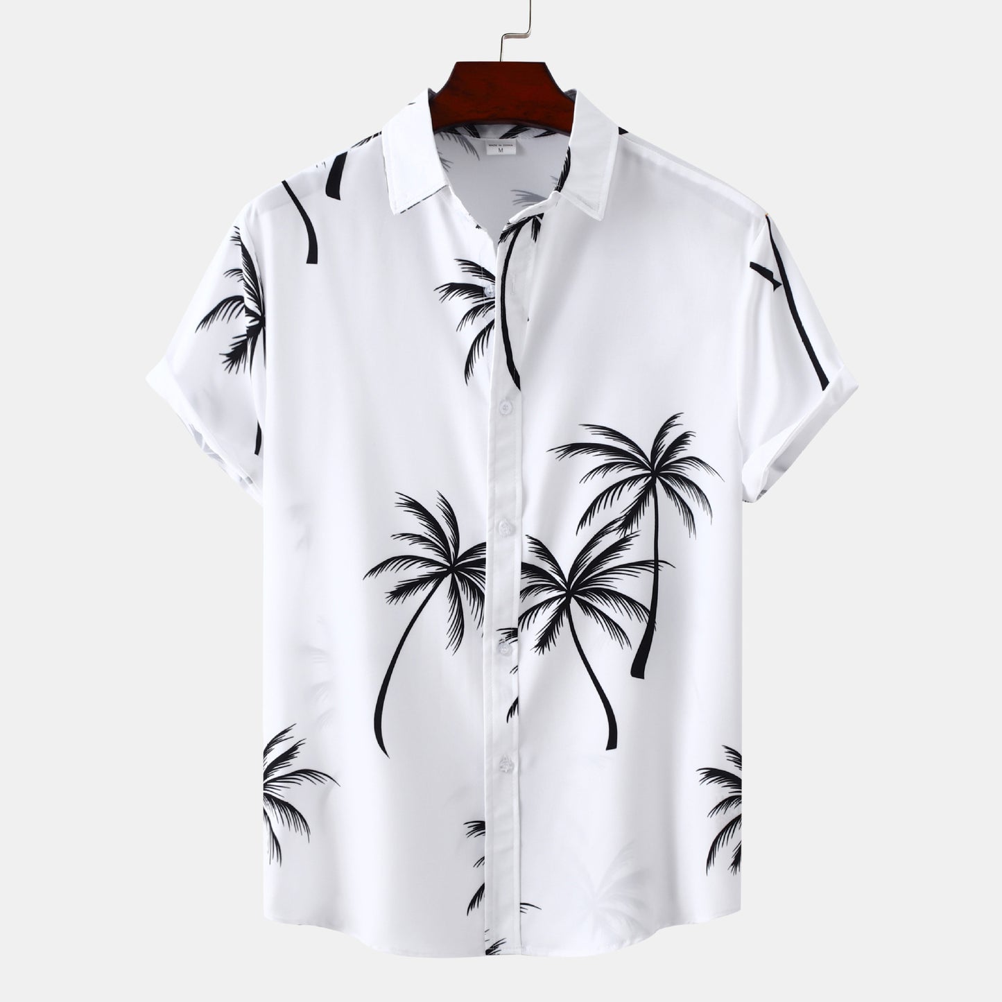 Women's Short Sleeve Shirt with Tropical Palm Motif and Button-Down Collar Ivyshape