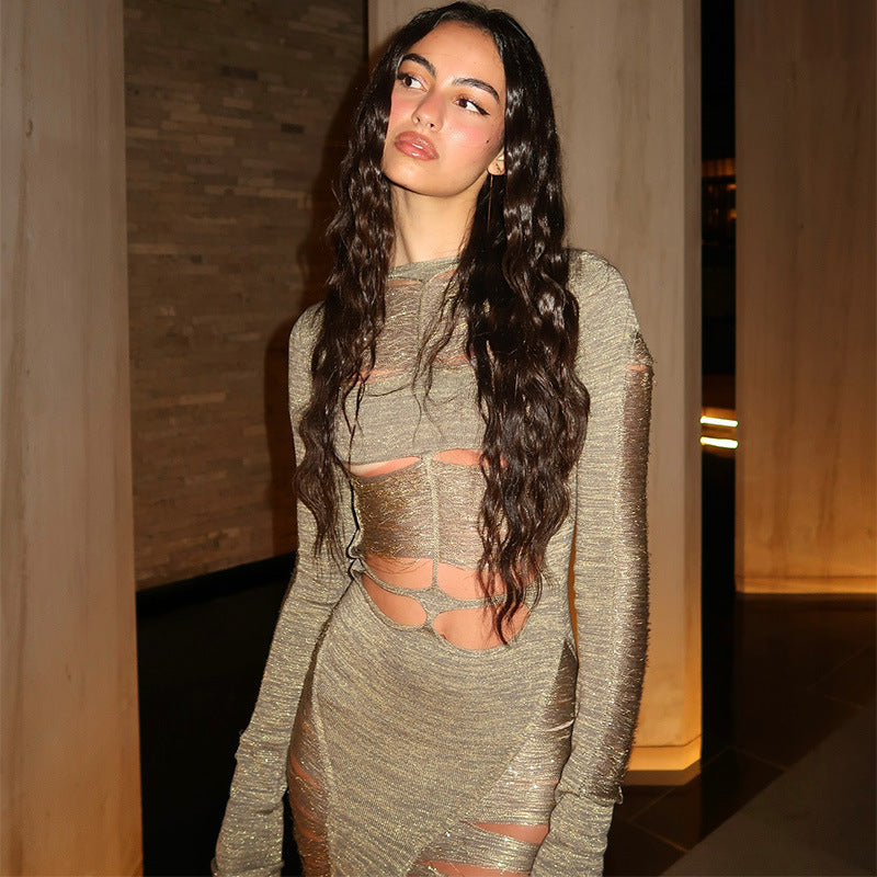 Women Elegant and sexy Maxi dress with transparent inserts Ivyshape