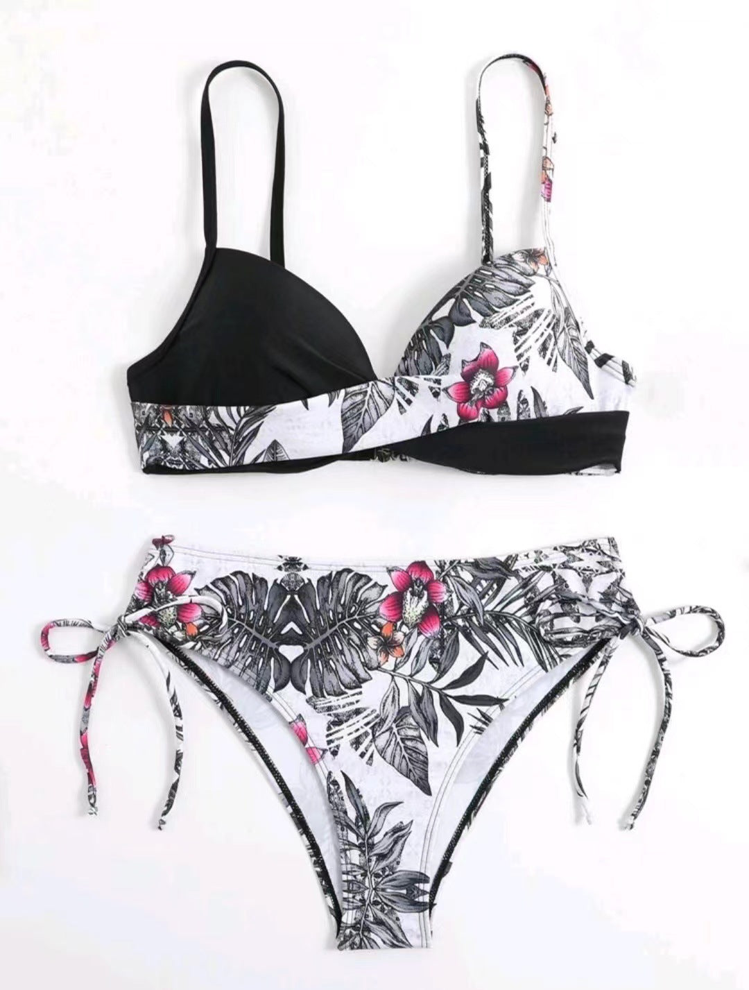 Women Two-Piece Bikini Set with Floral Bottom and Adjustable Straps Ivyshape