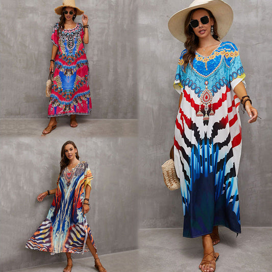 Women's beach kaftan with artistic animal motif and luxurious details Ivyshape