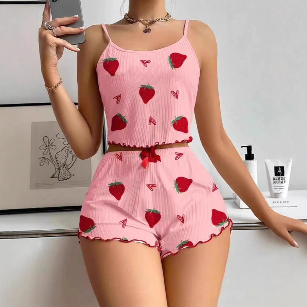 Women's summer two-piece pajama set with strawberry motif Ivyshape