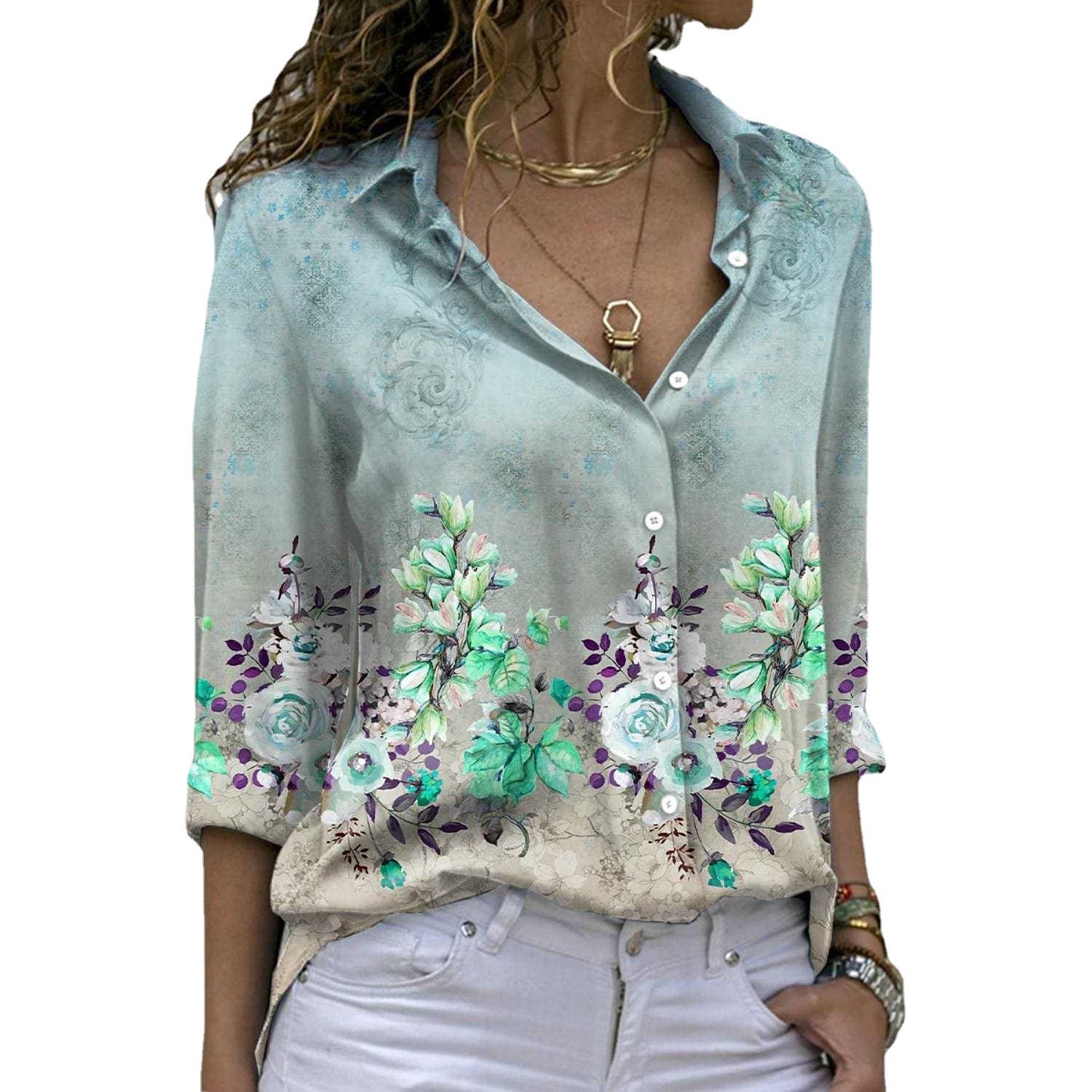 Ladies' shirt blouse with floral print and elegant fit Ivyshape