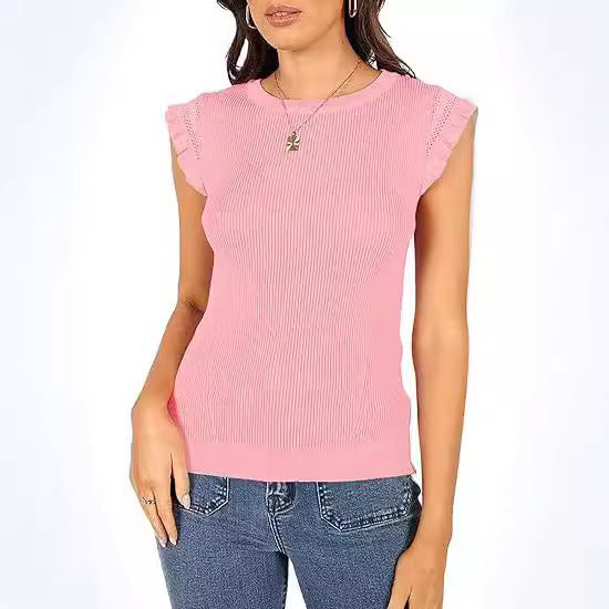 Ladies fitted rib shirt with ruffles Ivyshape