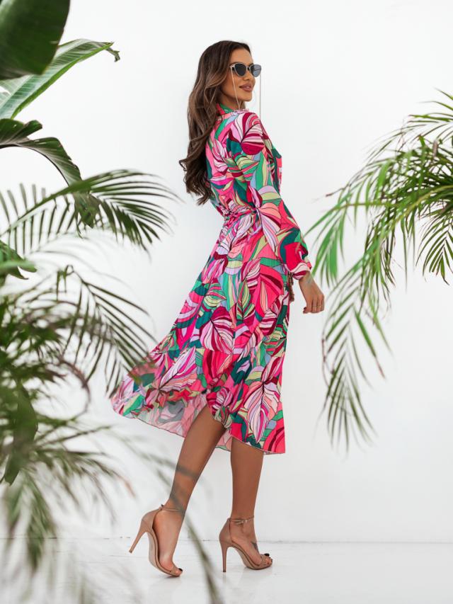 IvyShape | Floral Tie-Draped Waist-Defining Long Dress