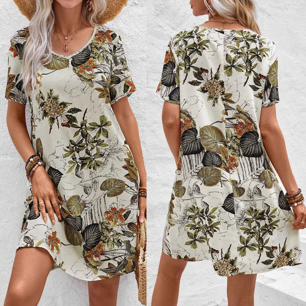 IvyShape | Floral V-Neck Short Sleeve Women's Dress