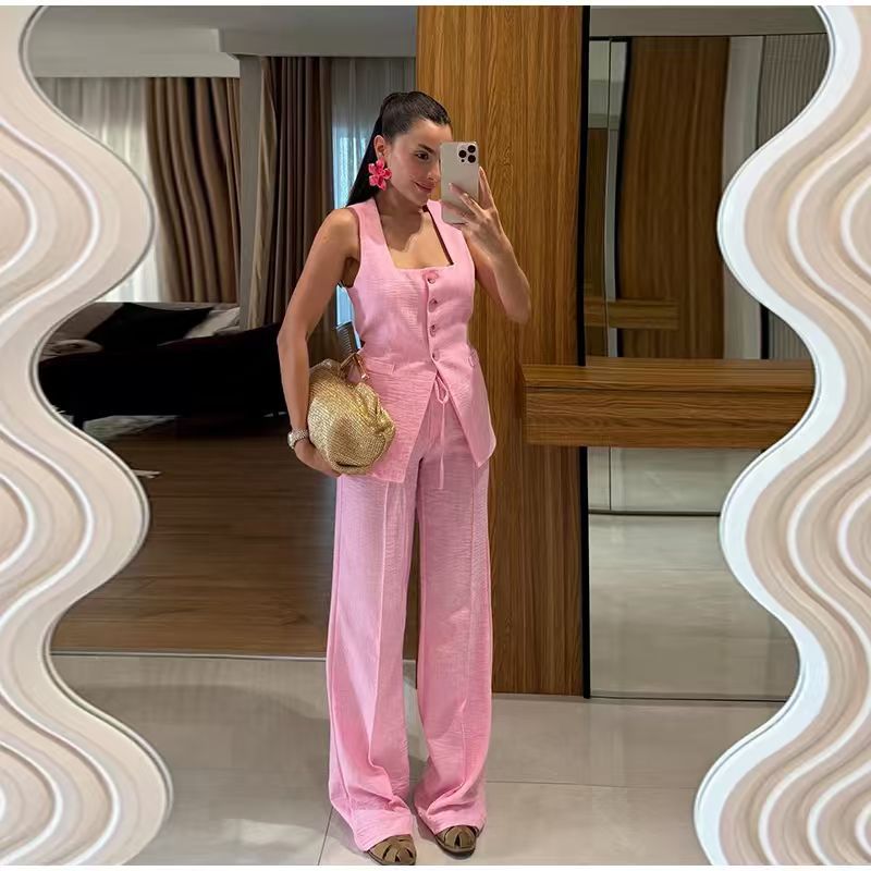 Women's Elegant Wedding Suit Set with Fitted Top and Wide Pant Style Ivyshape