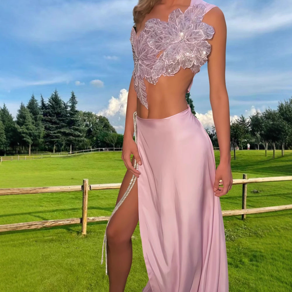 Women Elegant Wedding Dress with Floral Appliqué and Swinging Skirt Ivyshape