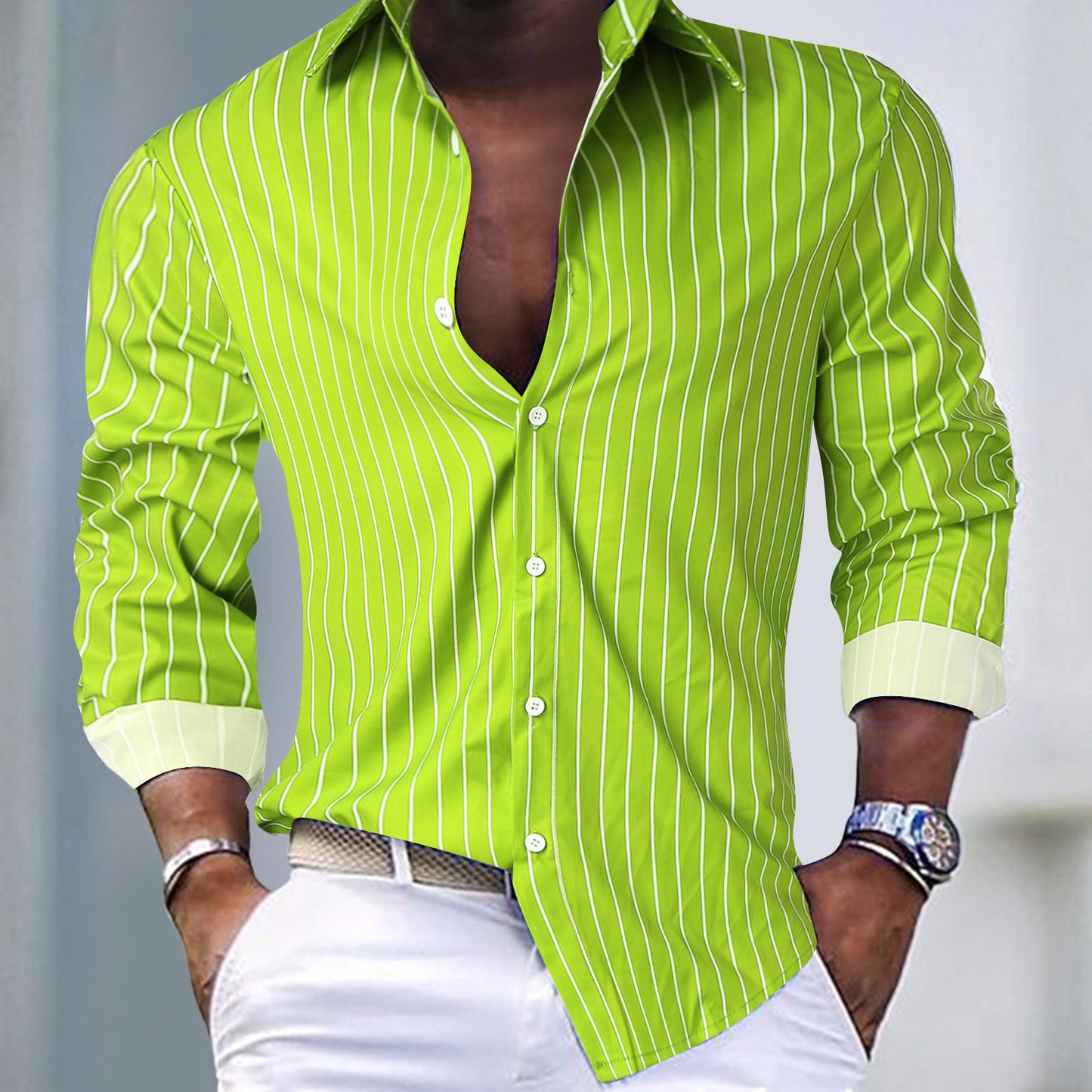 Men's Slim-Fit Shirt with Modern Striped Pattern Ivyshape