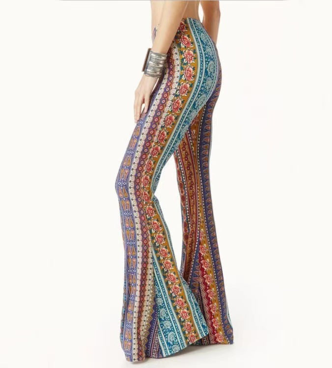 Ivyshape | Tight Retro Print Bootleg Pants