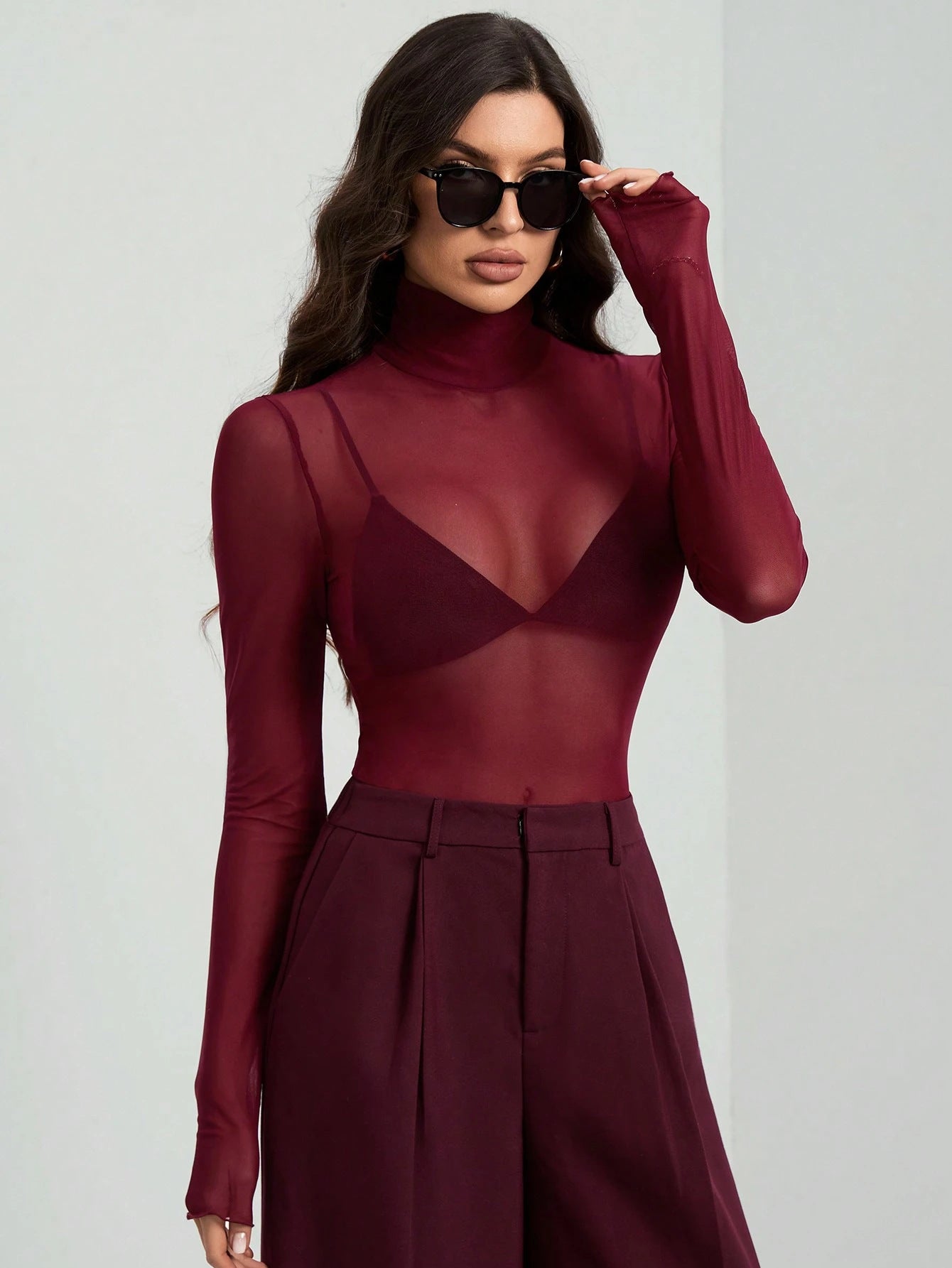 Women's Transparent Turtleneck Blouse with Figure-Shaping Cut Ivyshape
