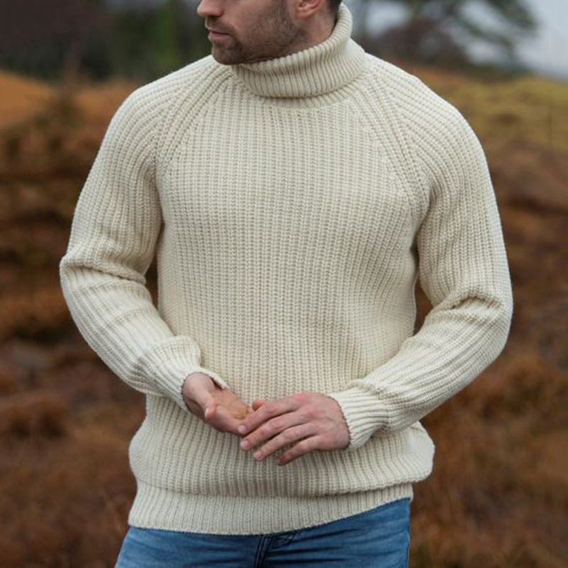 Men's chunky knit sweater with foldable turtleneck Ivyshape