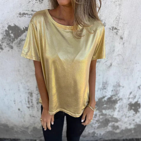 IvyShape | Loose Round Neck Solid Color Short Sleeve Tee