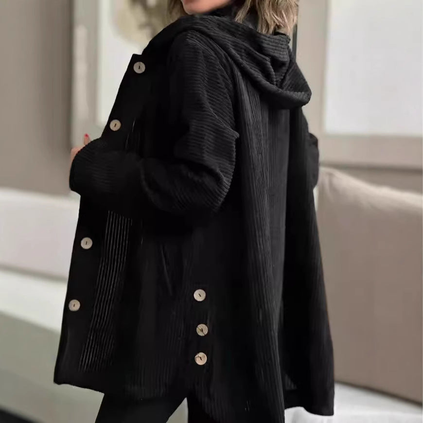 Ladies casual and cozy cord jacket with hood Ivyshape