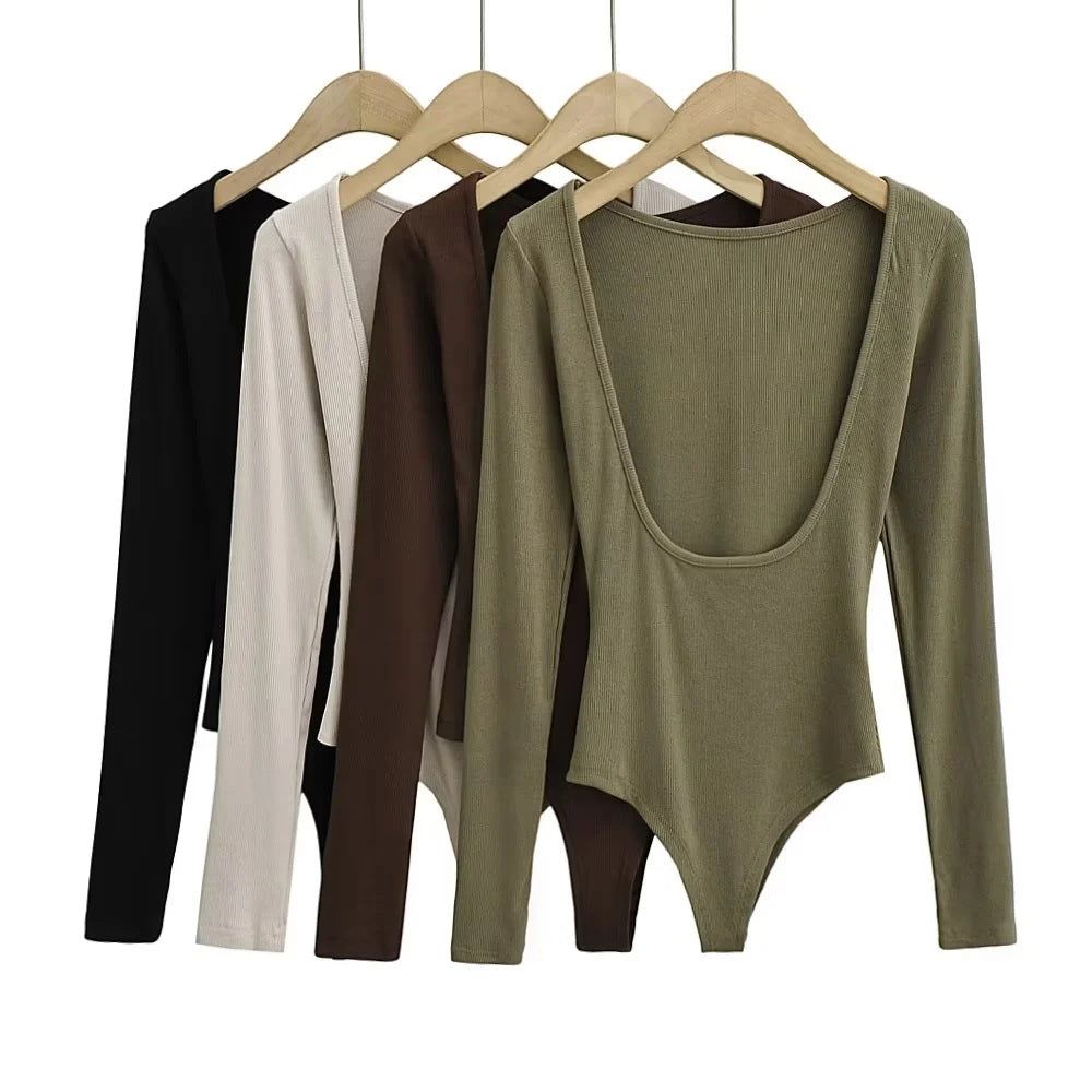 Women Long Sleeve Bodysuit with Rib Texture Ivyshape