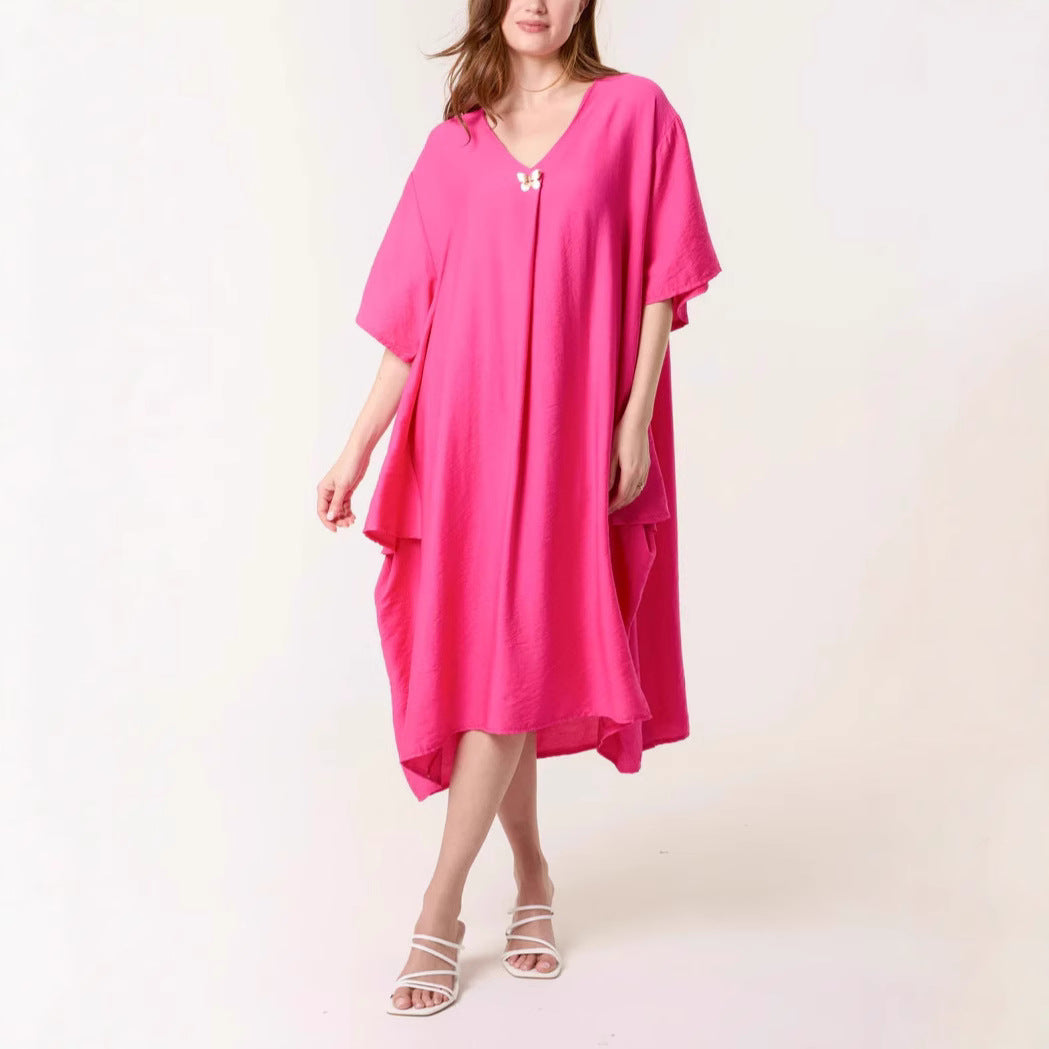 Women Casual V Neck Maxi Tunic Dress Ivyshape