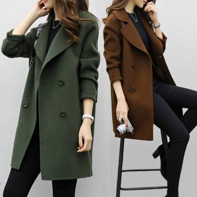 Women Elegant Wool Coat with Double Button Placket Ivyshape