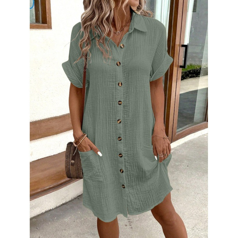 Women's Button Closure Shirt Dress Ivyshape