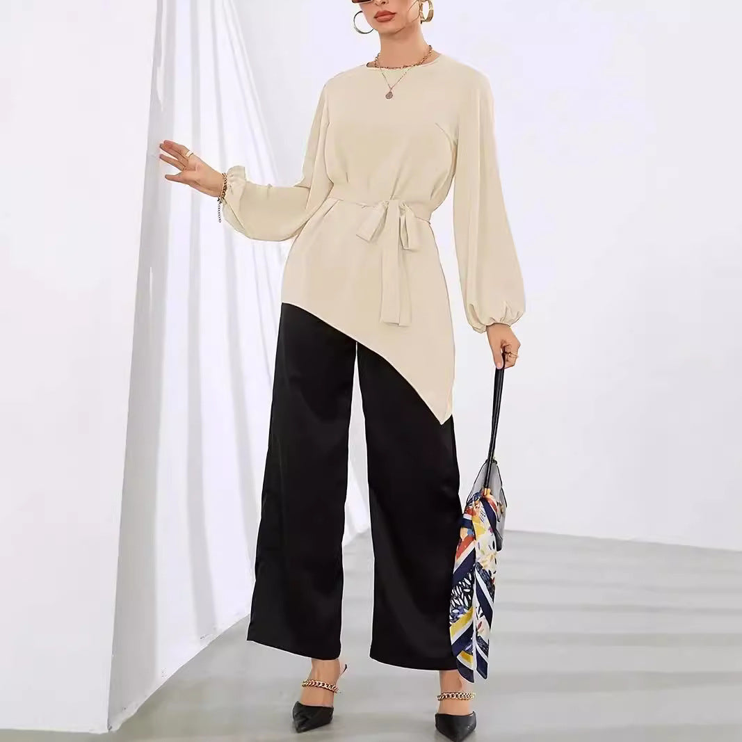 Women Elegant Wrap Blouse with Long Sleeves Ivyshape