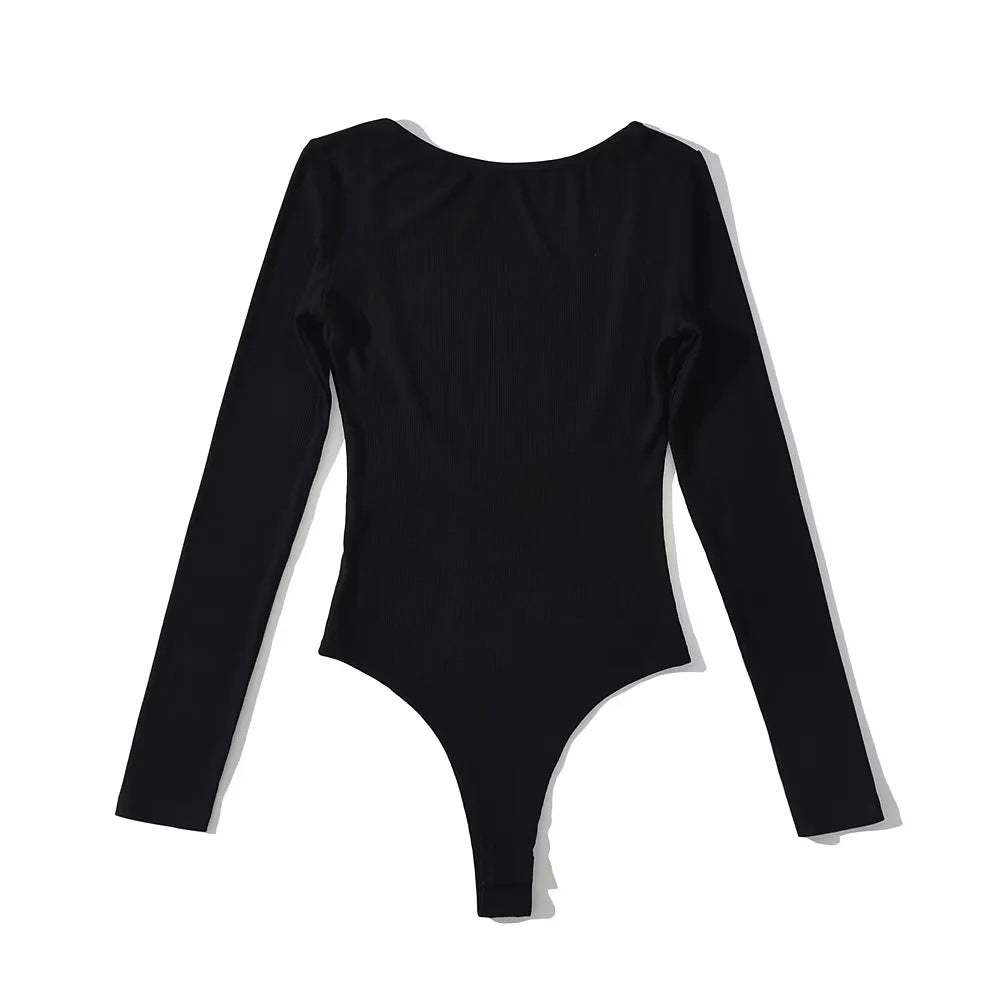 Women Long Sleeve Bodysuit with Rib Texture Ivyshape