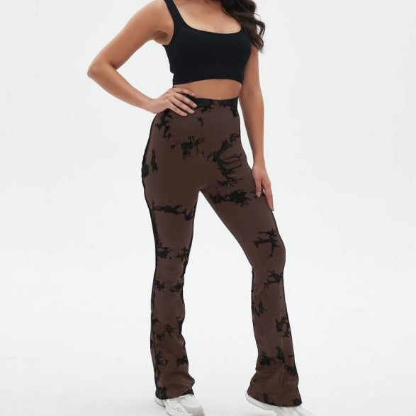 Women's Sporty Wide-Leg Training Pants with Fashionable Tie-Dye Pattern Ivyshape