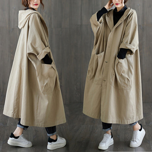 IvyShape | Loose Plus Size Knee-Length Coat with Large Pockets