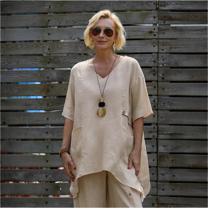 Women stylish oversized linen tunic top Ivyshape