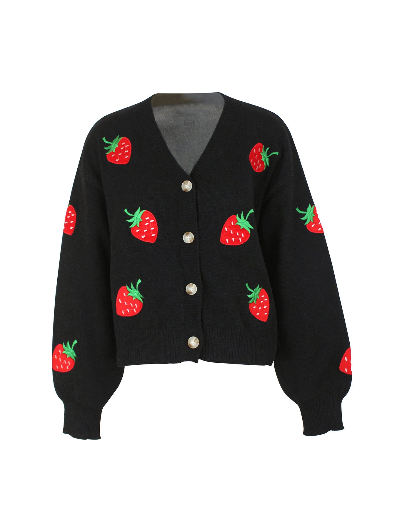 Women playful knit cardigan with strawberry embroidery Ivyshape