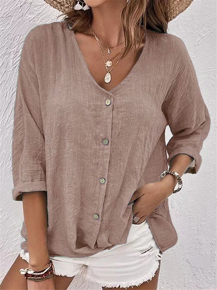 IvyShape | Buttoned Collar Cardigan Long Sleeve Top