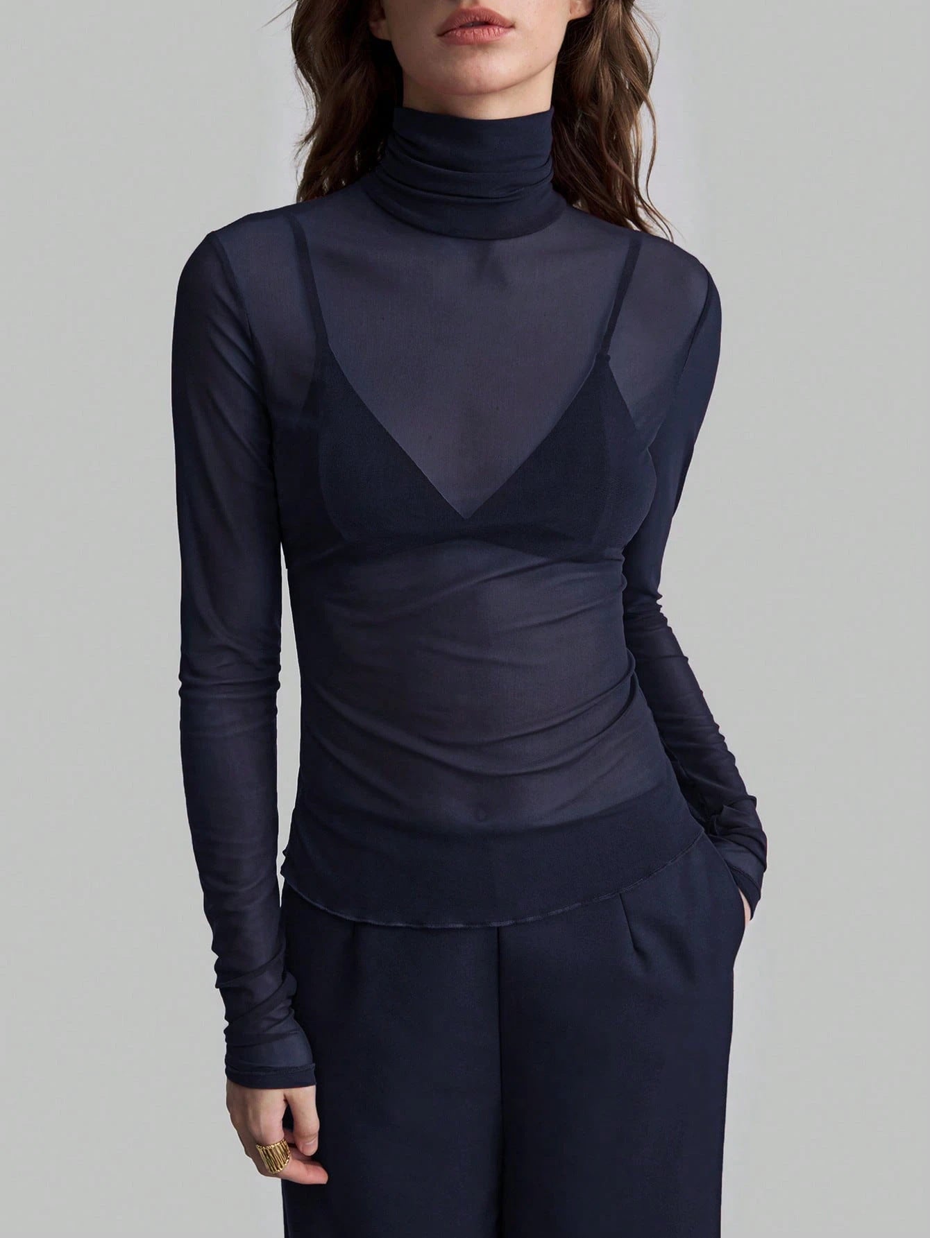 Women's Transparent Turtleneck Blouse with Figure-Shaping Cut Ivyshape