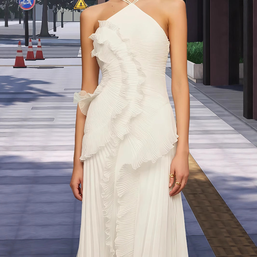 Women Elegant Wrap Dress with Pleated Ruffles and Asymmetrical Hem Ivyshape