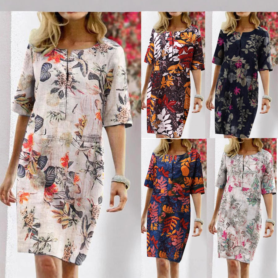 Women's Tropical Print Shift Dress Ivyshape
