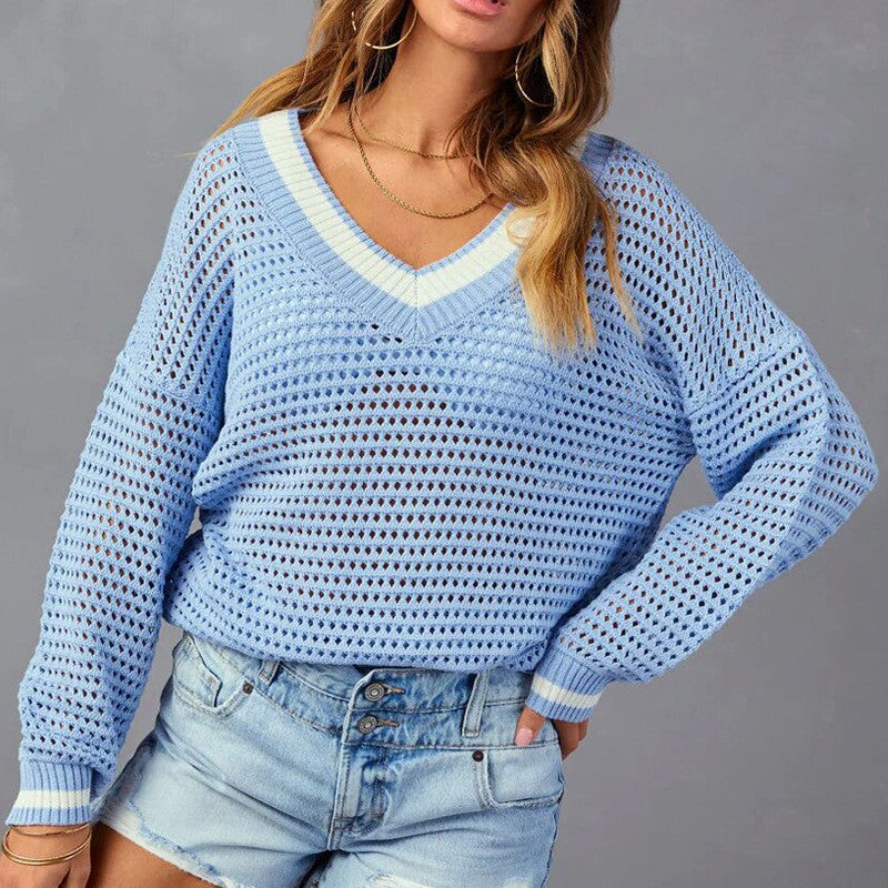 IvyShape | Hollowed-Out Long Sleeve Knitted Top