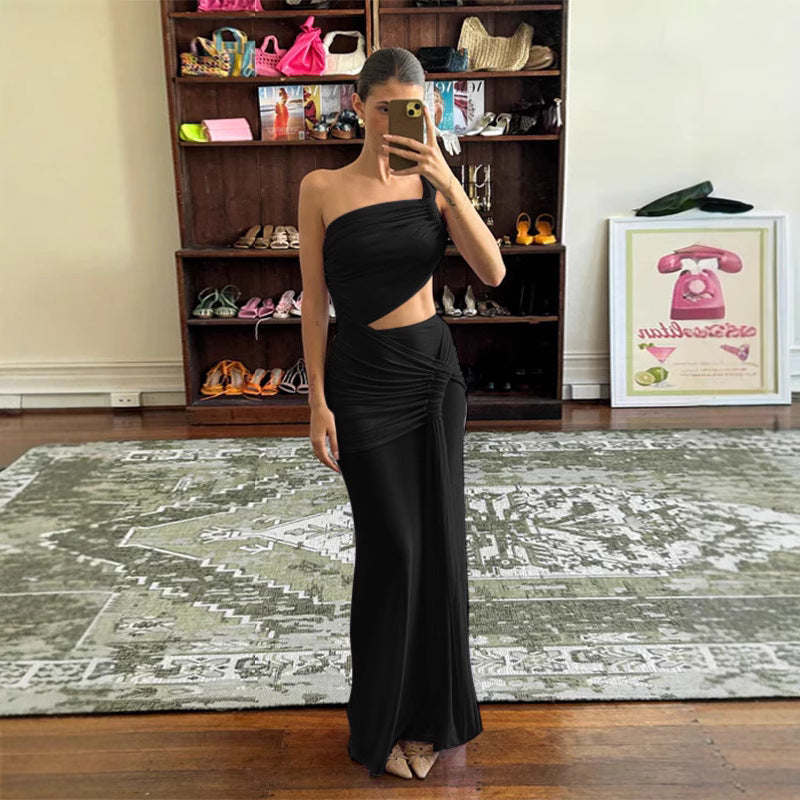 Women Elegant Wrap Dress with Asymmetric Cut and Gather Ivyshape