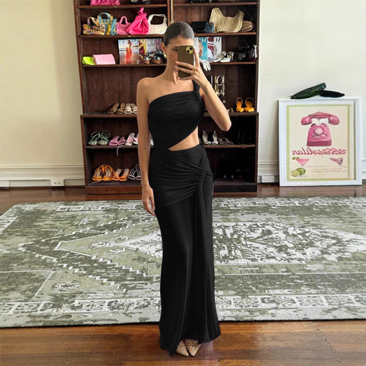 Women Elegant Wrap Dress with Asymmetric Cut and Gather Ivyshape