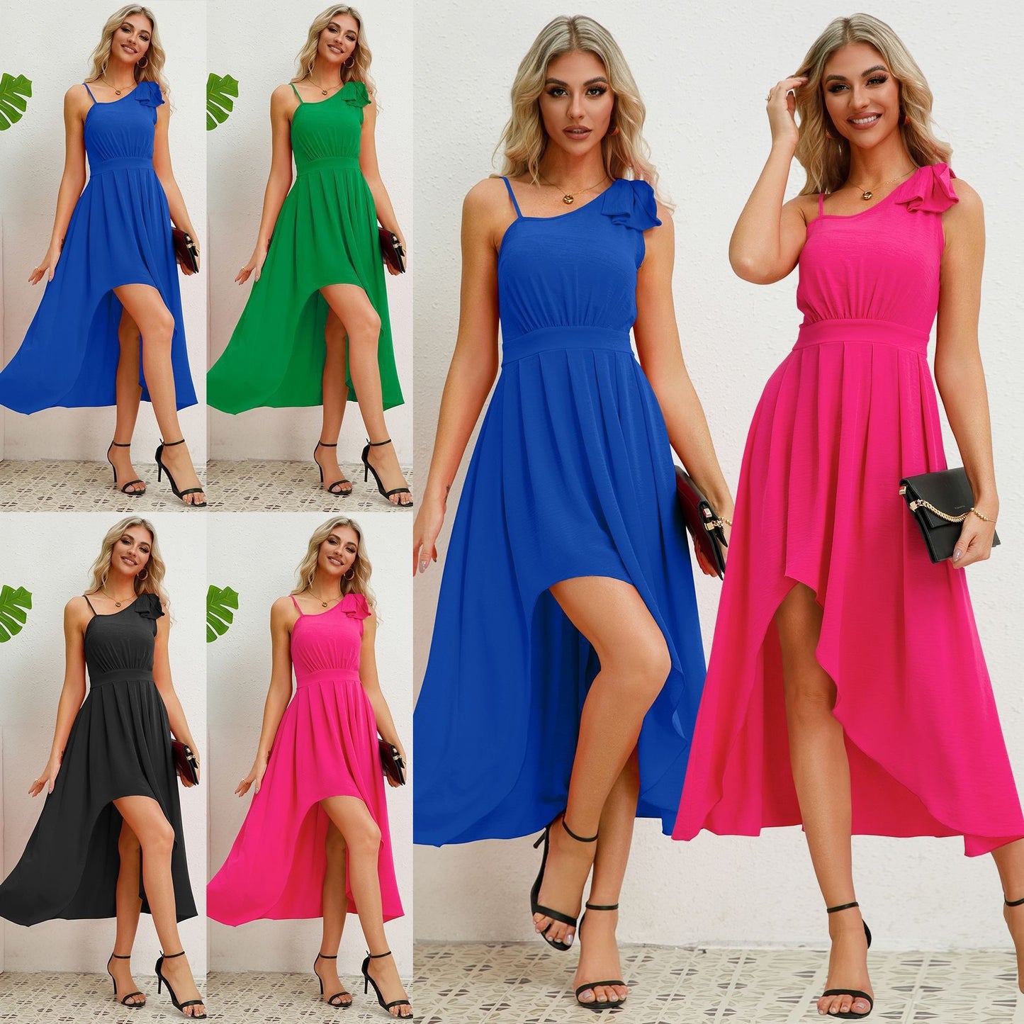 Women's asymmetrical maxi dress with one shoulder Ivyshape