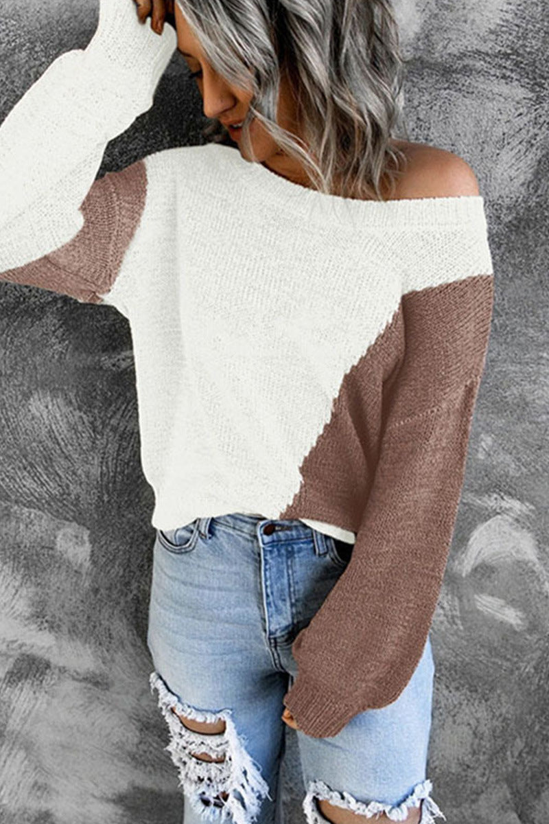 IvyShape | Elegant Color Block Knitted Pullover