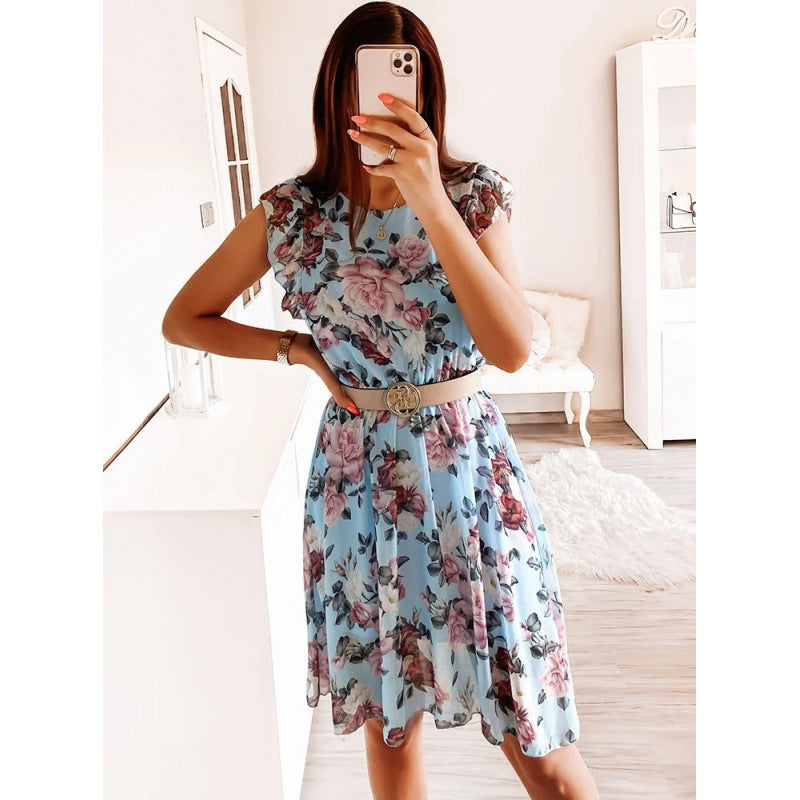 Ladies Floral Ruffle Midi Dress Ivyshape