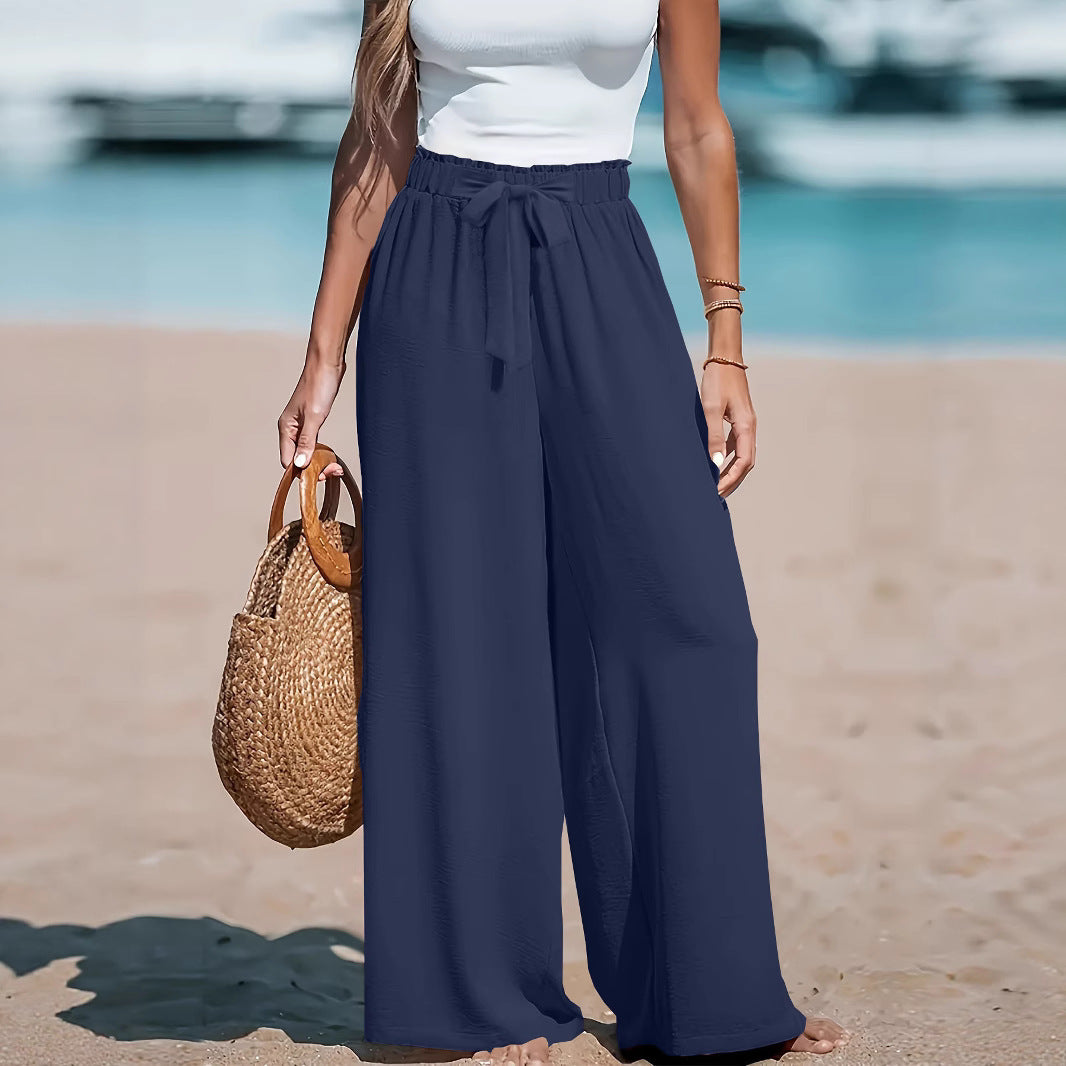 Women Wide Trousers with Adjustable Tie Belt Ivyshape