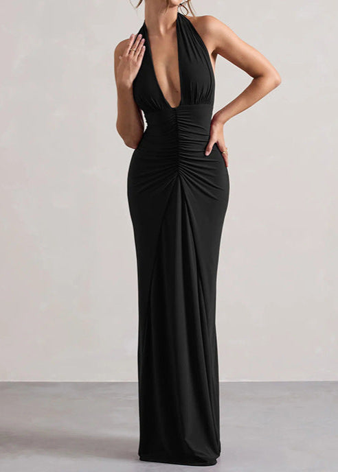 Ivyshape | Luxe Halter Ruched Maxi Dress