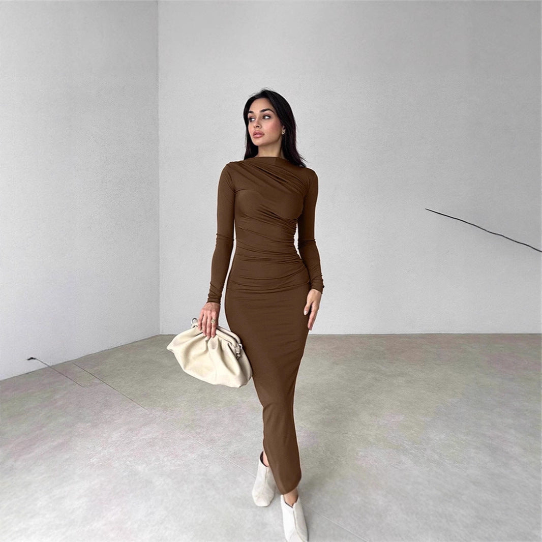 Women Elegant Wrap Dress with Long Sleeves and Figure-Hugging Cut Ivyshape