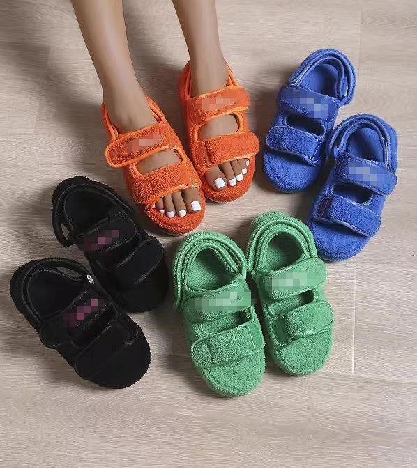 Ladies Comfortable Terry Sandals with Adjustable Straps Ivyshape