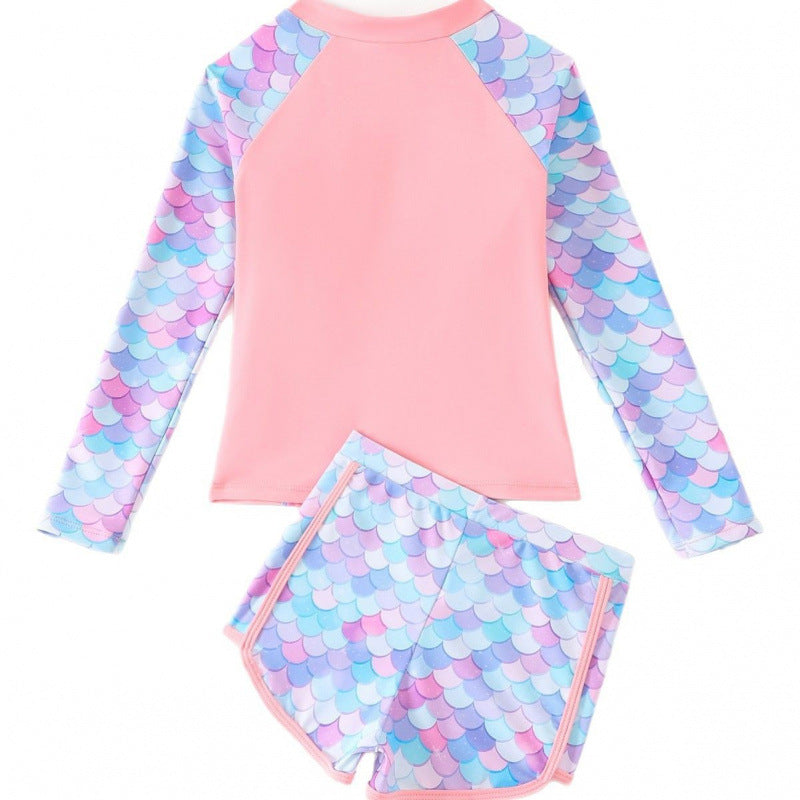 Ladies UV protection swimsuit set with zipper and stylish mermaid pattern Ivyshape