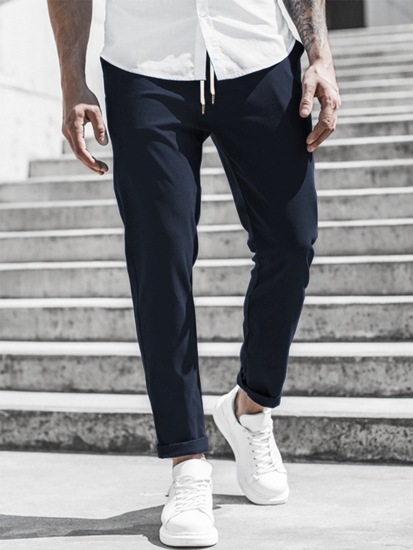 Men's sporty chino pants with flexible waistband and modern details Ivyshape