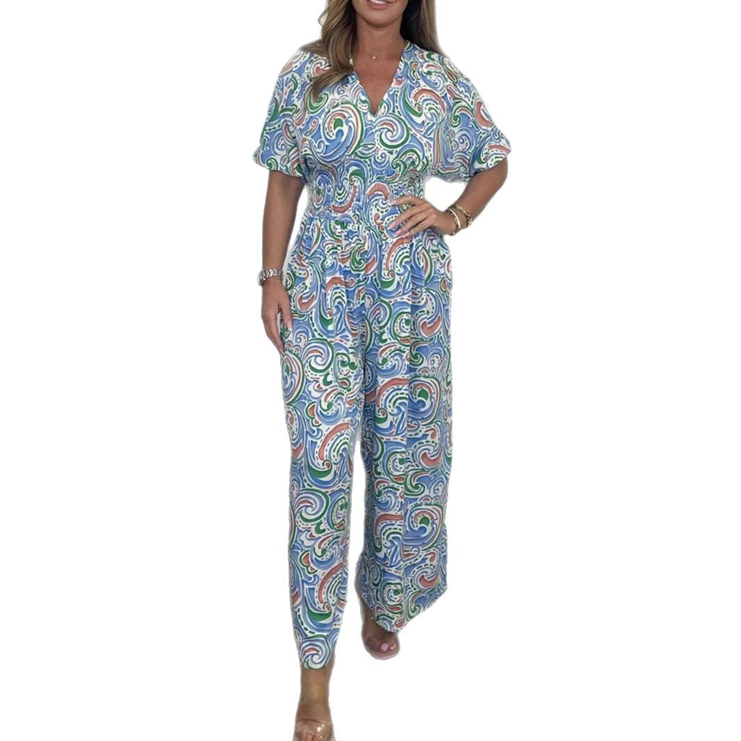 Women Elegant Jumpsuit with Loose Fit and Unique Pattern Mix Ivyshape